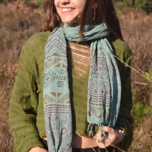 Blockprint Tuch „Aya“ -türkis-